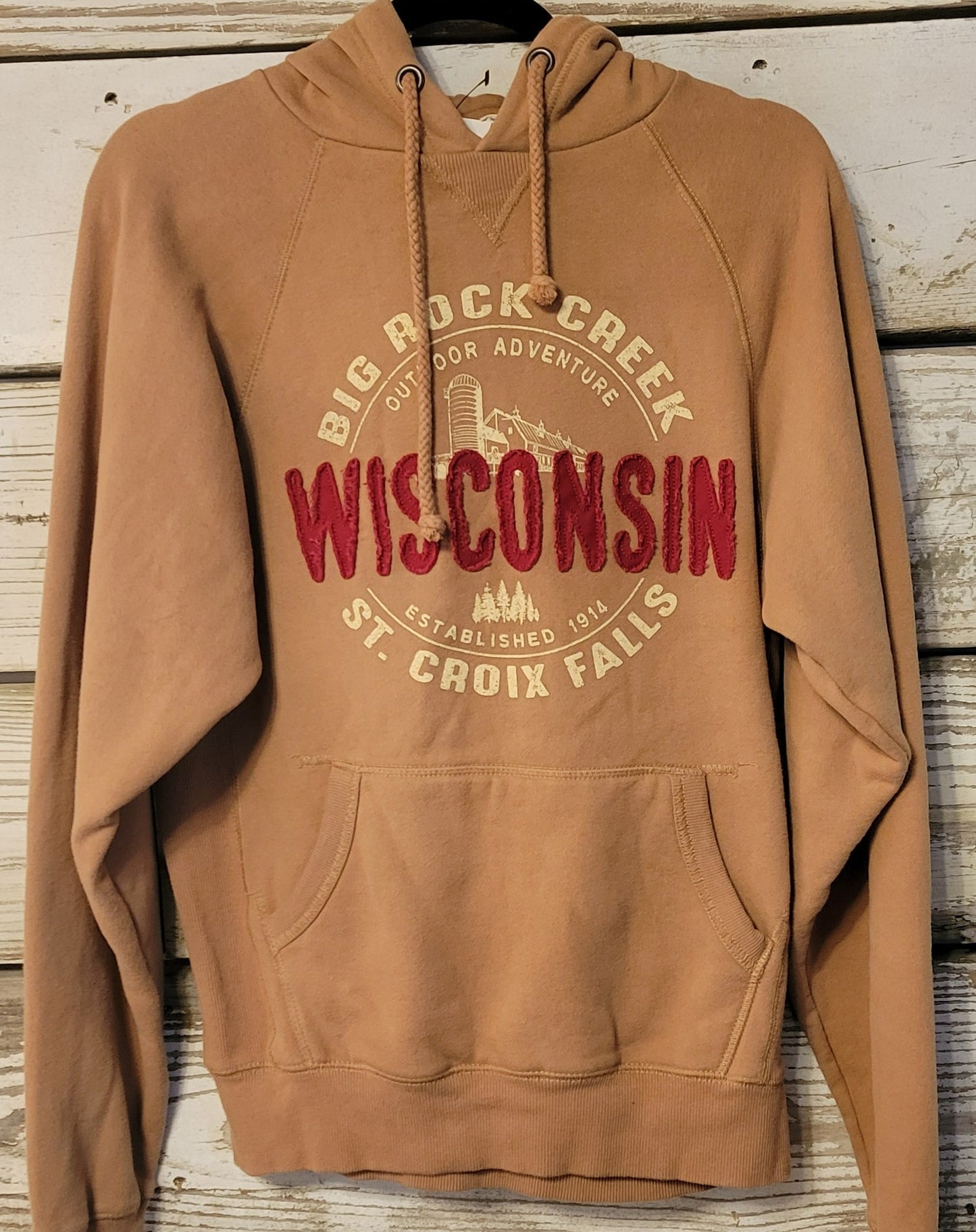 Wisconsin Applique Hoodie-Gold with Red